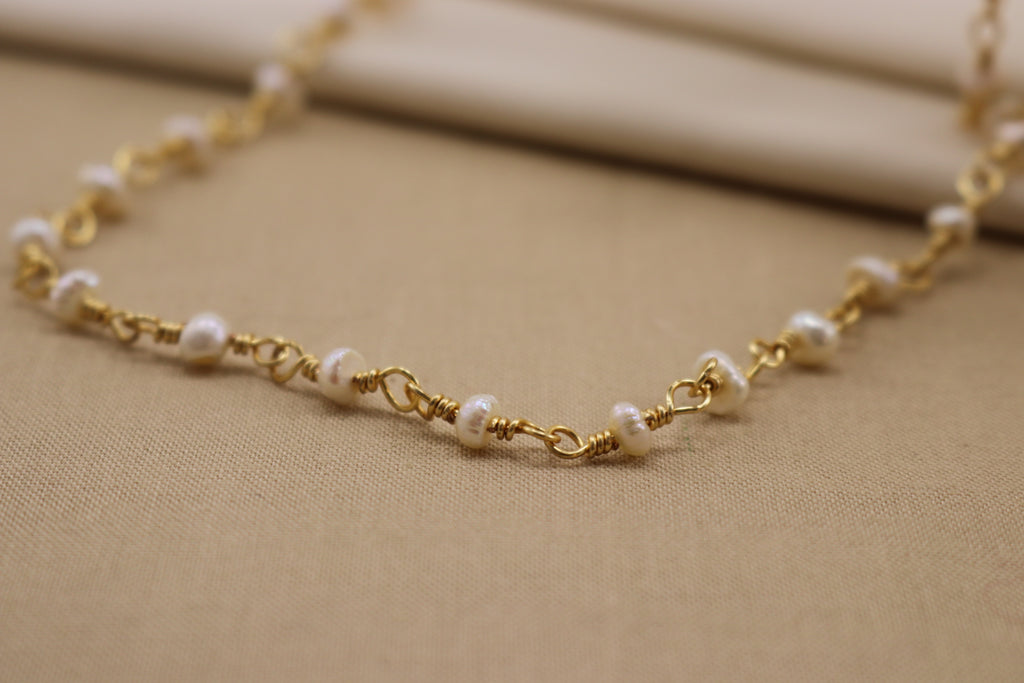 Natural pearl necklace - Dainty Chain pearl necklace, 18 inch necklace