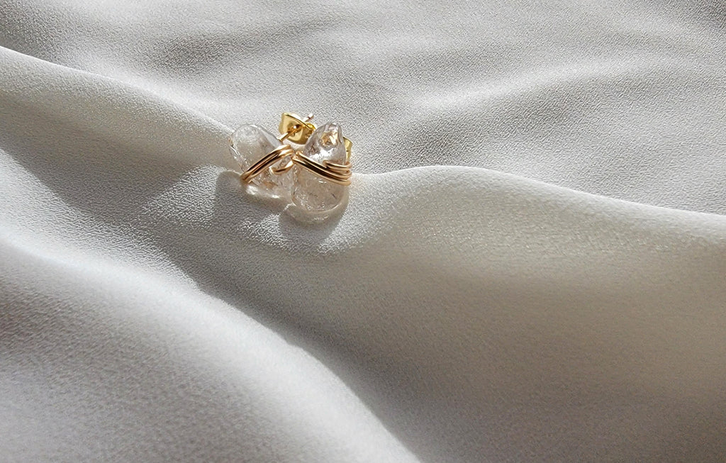Clear Quartz Stud Earrings - Natural Crystal Earrings, Gold Filled
