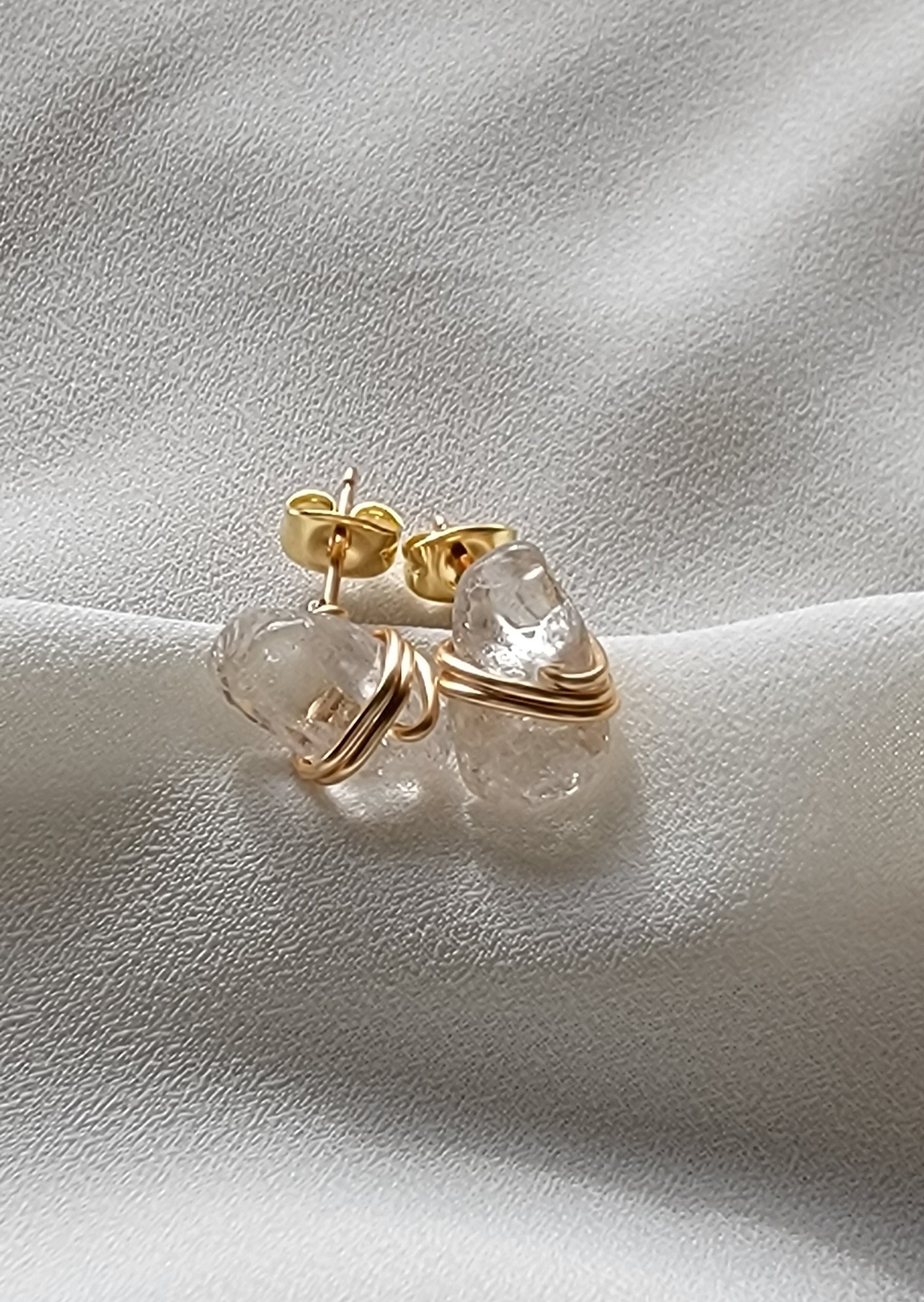 Clear Quartz Stud Earrings - Natural Crystal Earrings, Gold Filled