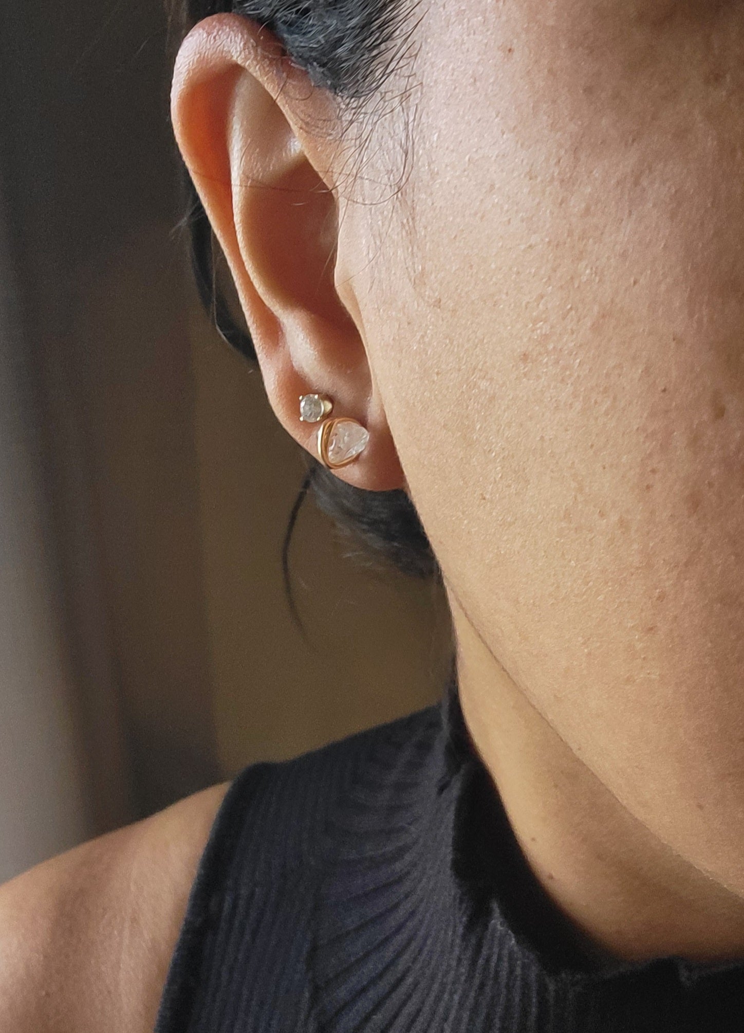 Clear Quartz Stud Earrings - Natural Crystal Earrings, Gold Filled