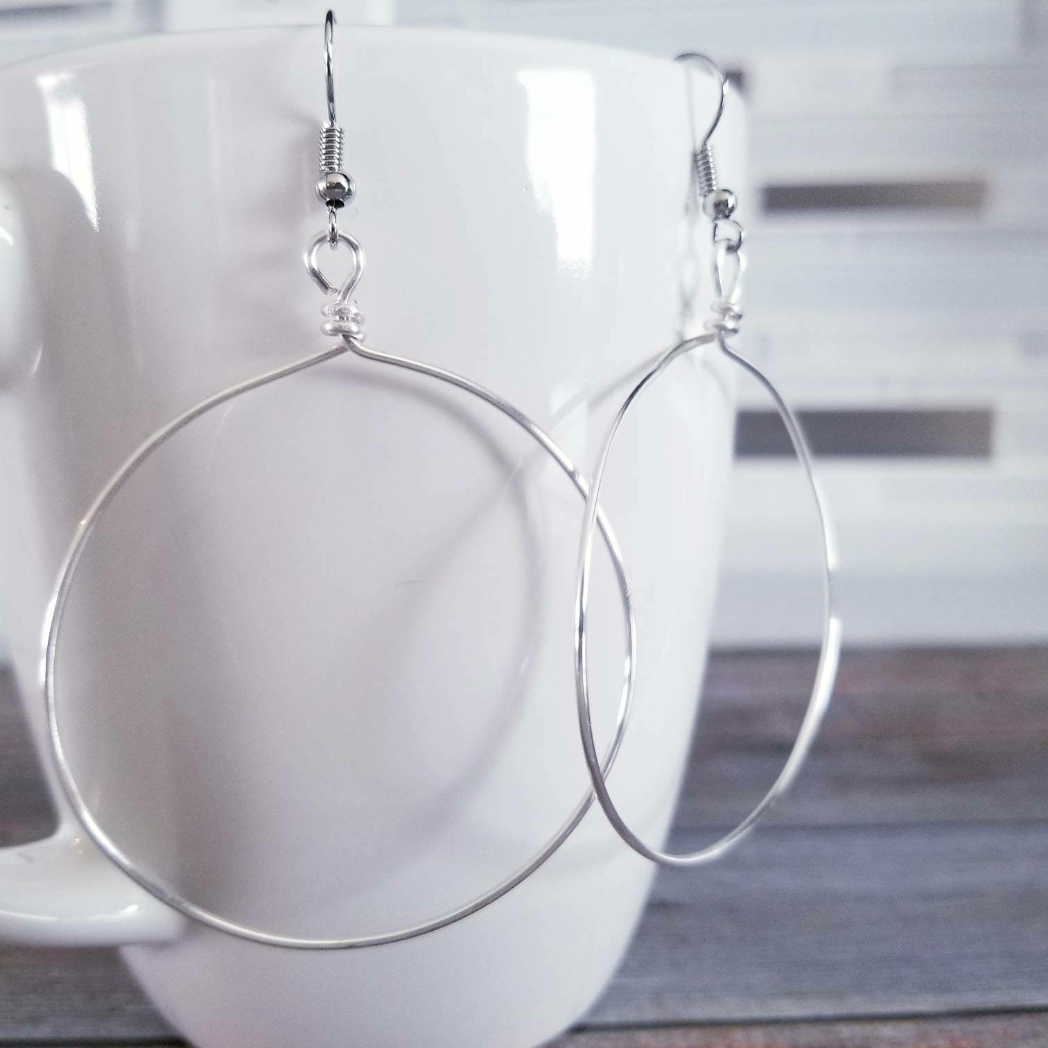 Silver Hoop Earrings . Large Silver Hoop Earrings for Women, Girls