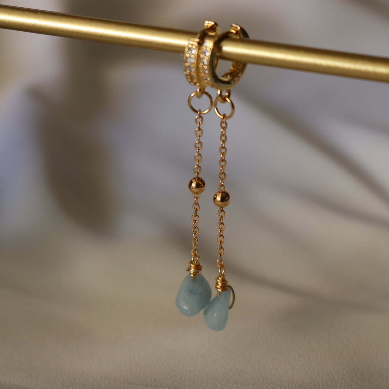Aquamarine Hoops Earrings - Crystal Gemstone Drop Dangle Earrings