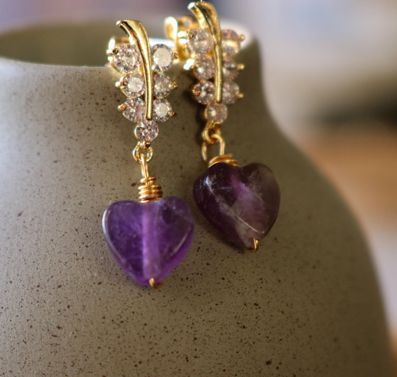 Amethyst Heart Earrings - Purple Gemstone Drop Earrings for Women
