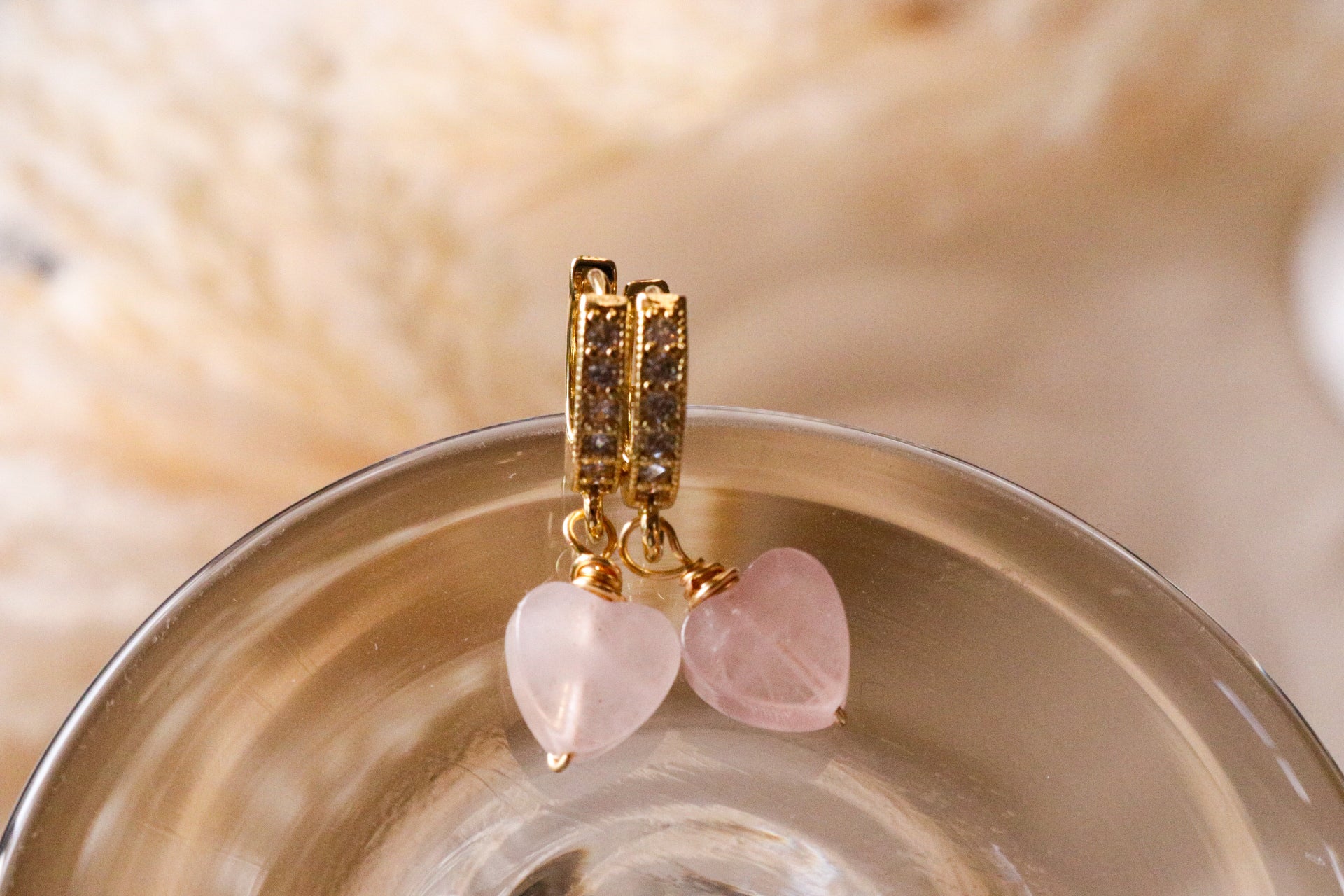 Rose Quarzt hoop earrings - Small Gold Hoop Earrings