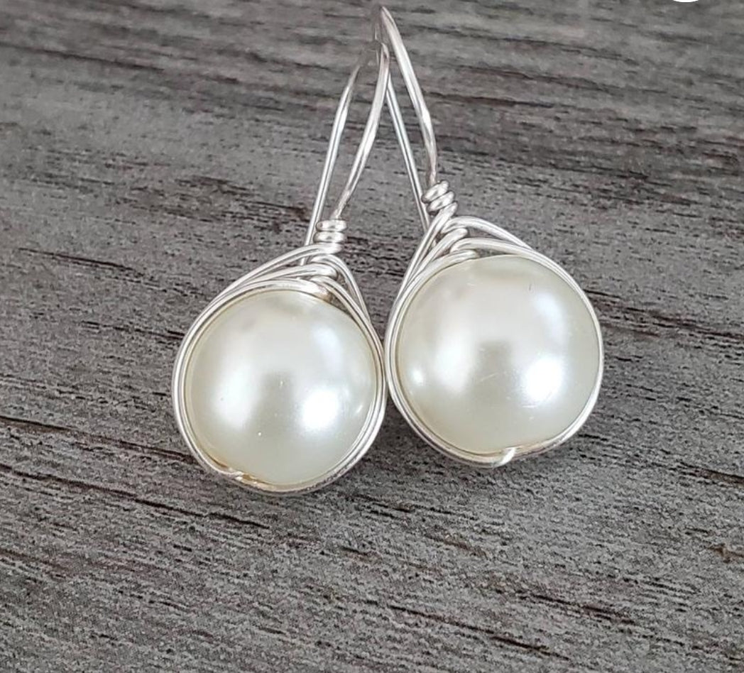 Dainty Pearl Earrings | Large Pearl Drop Earrings | Handmade Bridal Jewelry, Dropping Earrings, Bridesmaids earrings, Hers Gift