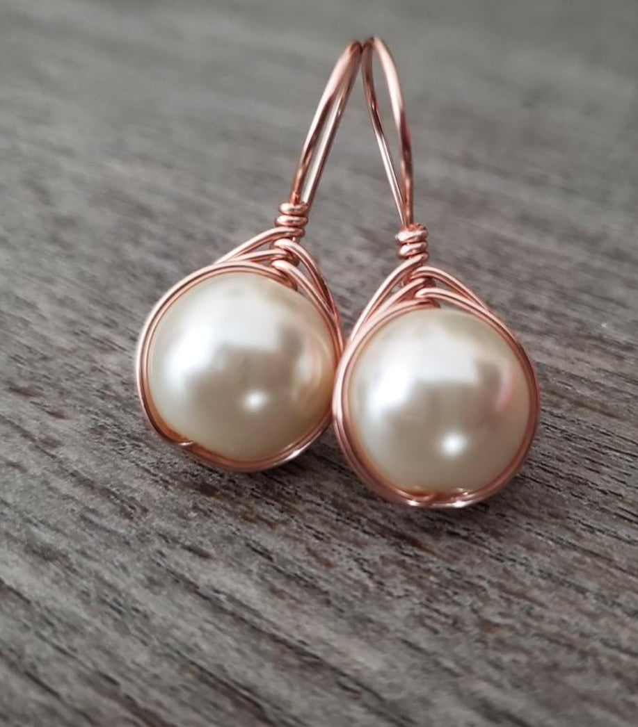 Dainty Pearl Earrings | Large Pearl Drop Earrings | Handmade Bridal Jewelry, Dropping Earrings, Bridesmaids earrings, Hers Gift