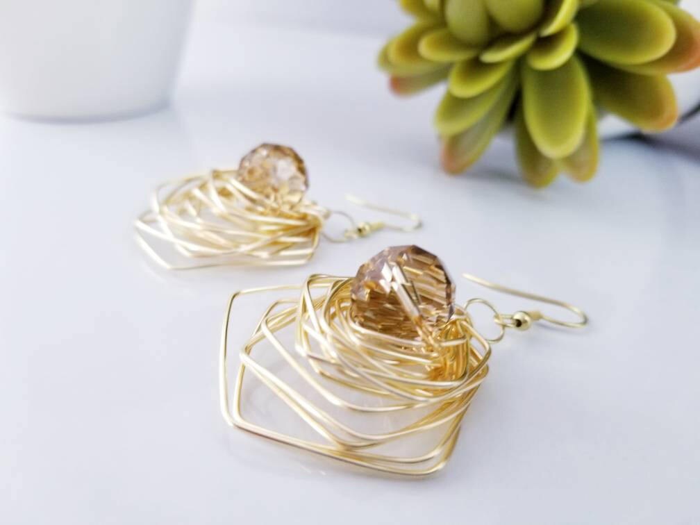 Gold Triangle earrings, Large geometric earrings, Gold Drop Earrings, dainty earrings, Simple geometric earring, long drop earring,