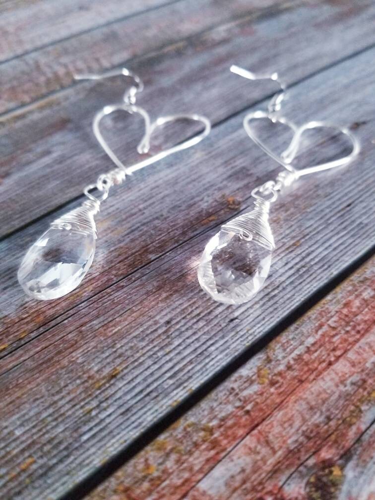 Valentins earring, Clear crystal earrings, Heart hoop earrings, Heart shaped earrings, Clear Silver Earrings, valentine earrings gifted