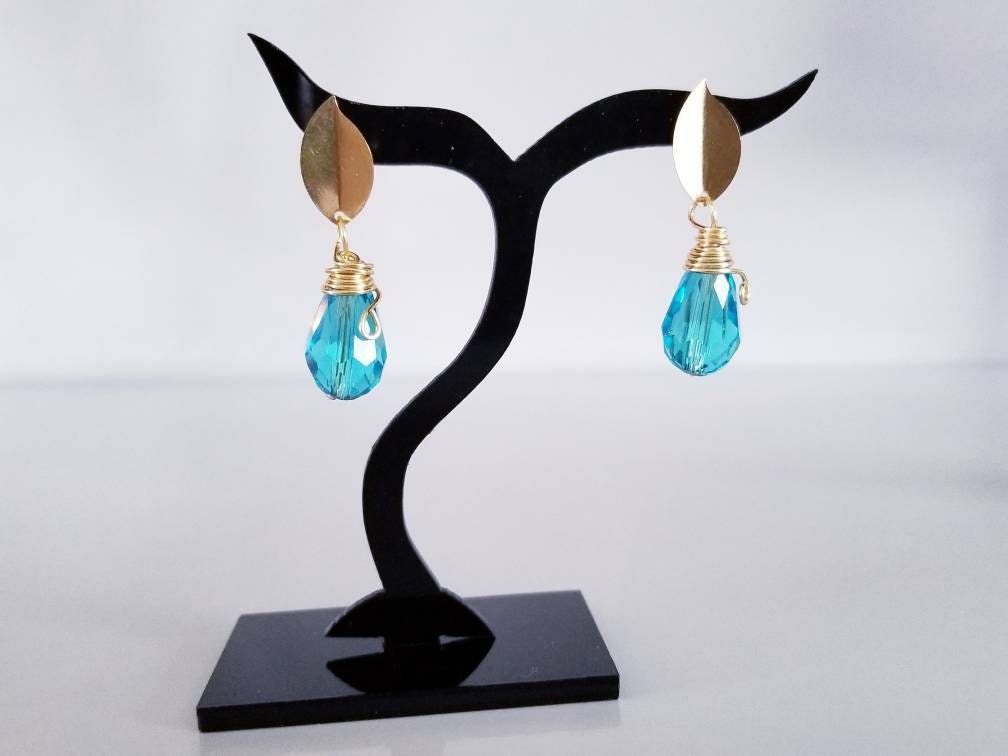 Bridal Crystal drop Earrings, Bridesmaid earring, Something Blue For Bride, Bridal earring, Dainty teardrop earrings, Dangle earrings bride