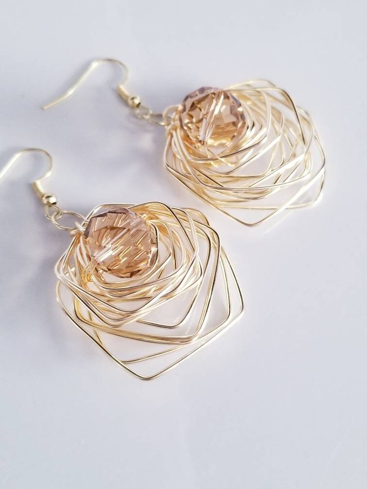 Gold Triangle earrings, Large geometric earrings, Gold Drop Earrings, dainty earrings, Simple geometric earring, long drop earring,