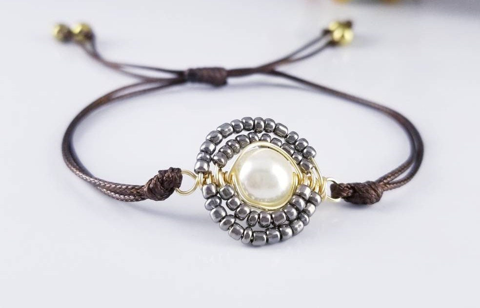 Dainty Pearl  bracelet, Cord Adjustable Bracelet, Wax Cord Bracelet, Gifted bracelet, Minimalistic Bracelet, Bracelet Strings, Gifts For-Her