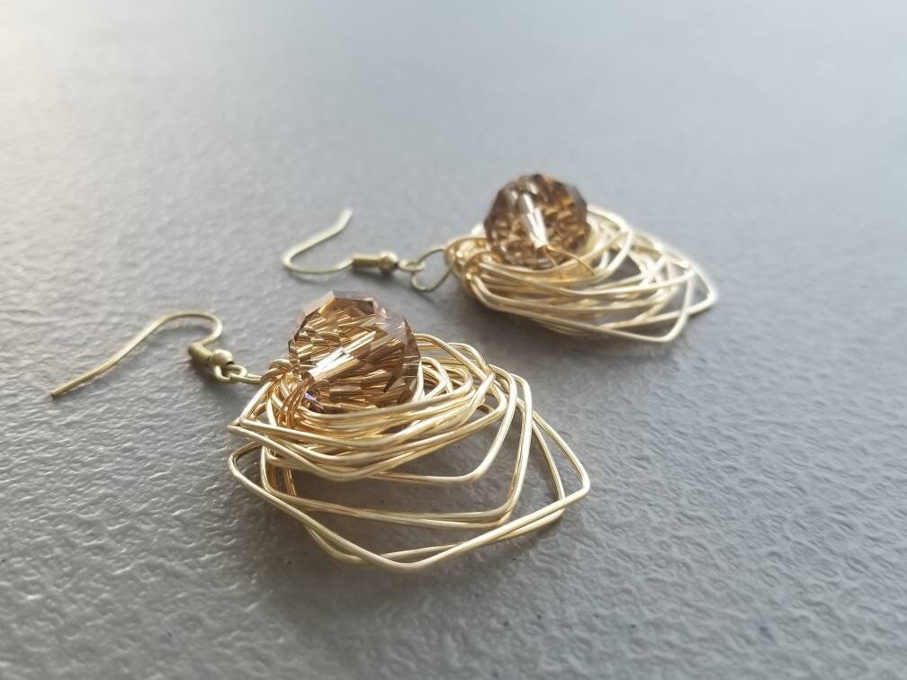 Gold Triangle earrings, Large geometric earrings, Gold Drop Earrings, dainty earrings, Simple geometric earring, long drop earring,