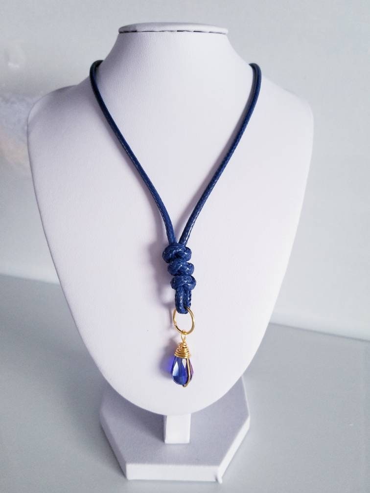 Leather Necklace, Leather Lariat Necklace, Boho Lariat Necklace, Dainty Gemstone Necklace, teardrop crystal necklace,Gifted jewelry necklace