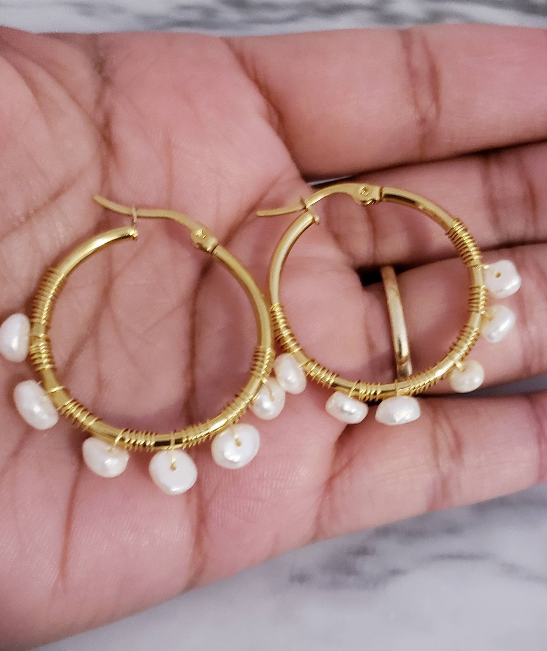 Pearl hoop earrings, Fresh water pearl earrings, Real pearl earrings, weddings- giftful, bridal giftful, bridal giftful, mothers days gifted