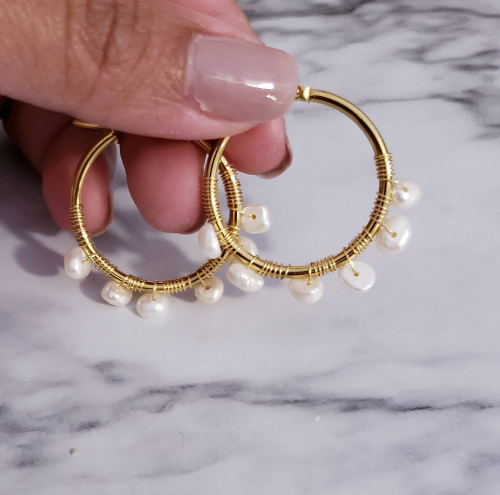 Pearl hoop earrings, Fresh water pearl earrings, Real pearl earrings, weddings- giftful, bridal giftful, bridal giftful, mothers days gifted