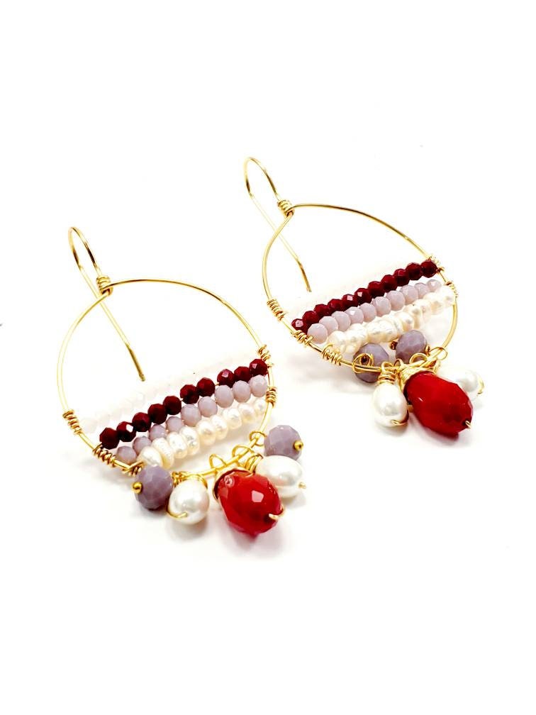 Crystal and pearl hoop earrings, Thin hoop earrings, Big hoop earrings, Large Gold filled hoop earrings, Christma gift, Christmas mom gifte
