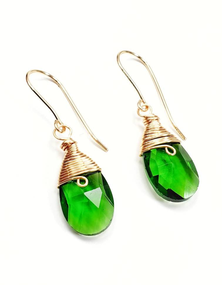 Emerald Earrings Dangle,Dainty Teardrop Earrings,Jade Earrings For Women,Long Bridal Earrings,Emerald Bridal Earrings,Emerald Drop Earrings