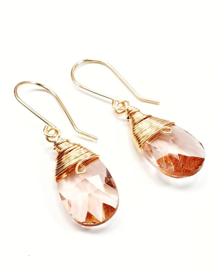 Pink Teardrop Earrings, Earrings brides maid, Crystal earrings, Drops earrings, Long drops earrings, minimalistic drop earrings, Gifteds