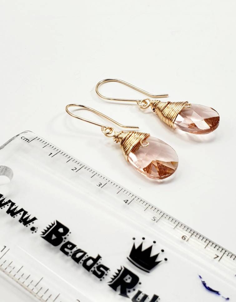 Pink Teardrop Earrings, Earrings brides maid, Crystal earrings, Drops earrings, Long drops earrings, minimalistic drop earrings, Gifteds