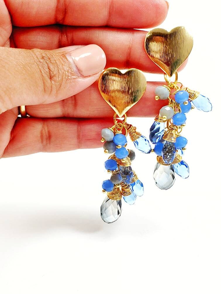 Bridal Crystal Earrings, Bridesmaid earring, Something Blue For Bride, Bridal earring, Dainty teardrop earrings, Dangle earrings bride