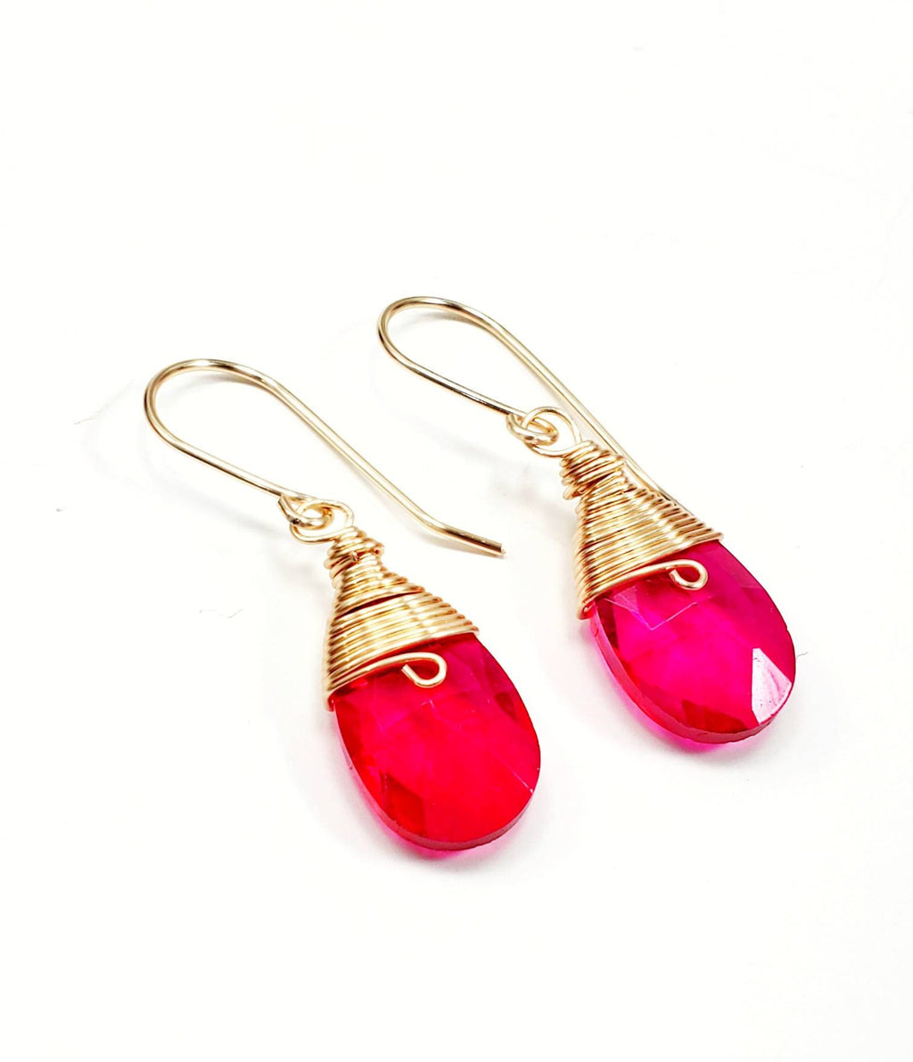 Dainty earrings, Hot pink earrings, Dropping Earrings, Tear drop Earrings, Fuchsia Earrings,  Bridesmaid Teardrop Earrings, Hers Gift
