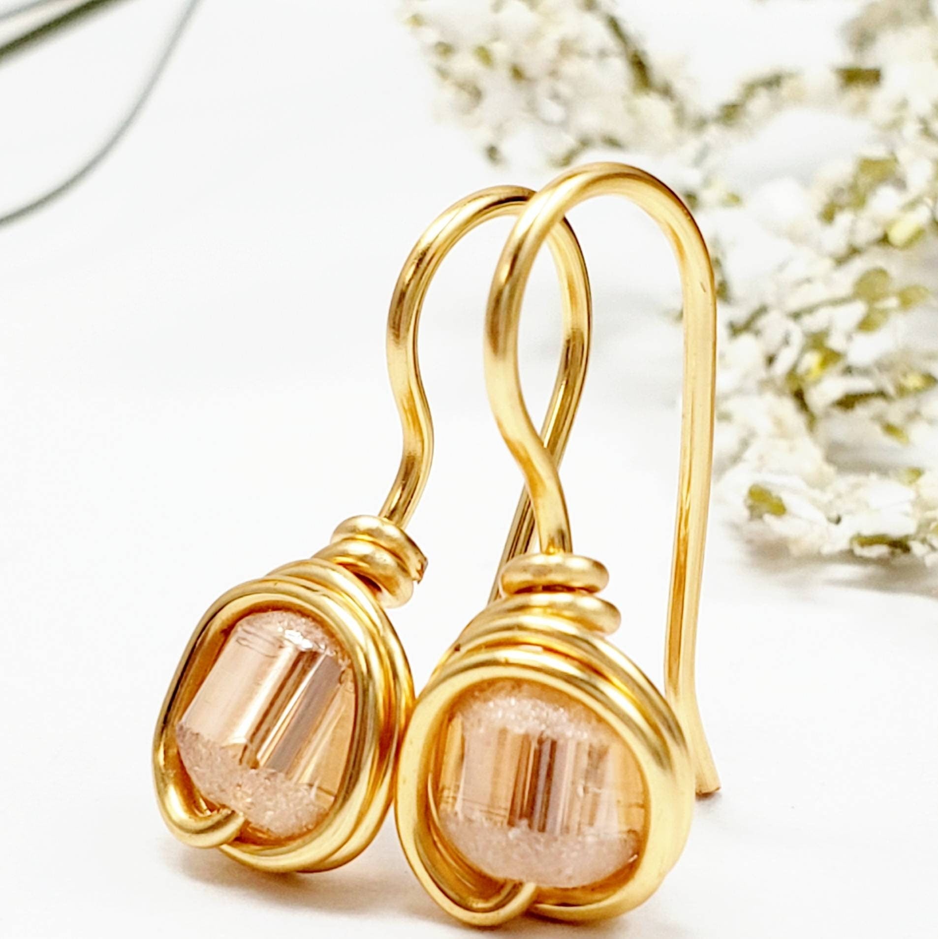 Peach Earrings, Tiny drop earrings, Peach Drop Crystal Earrings, OrangeCrystal Earrings, Bridal Peach Crystal Drop Earrings, gift for mom