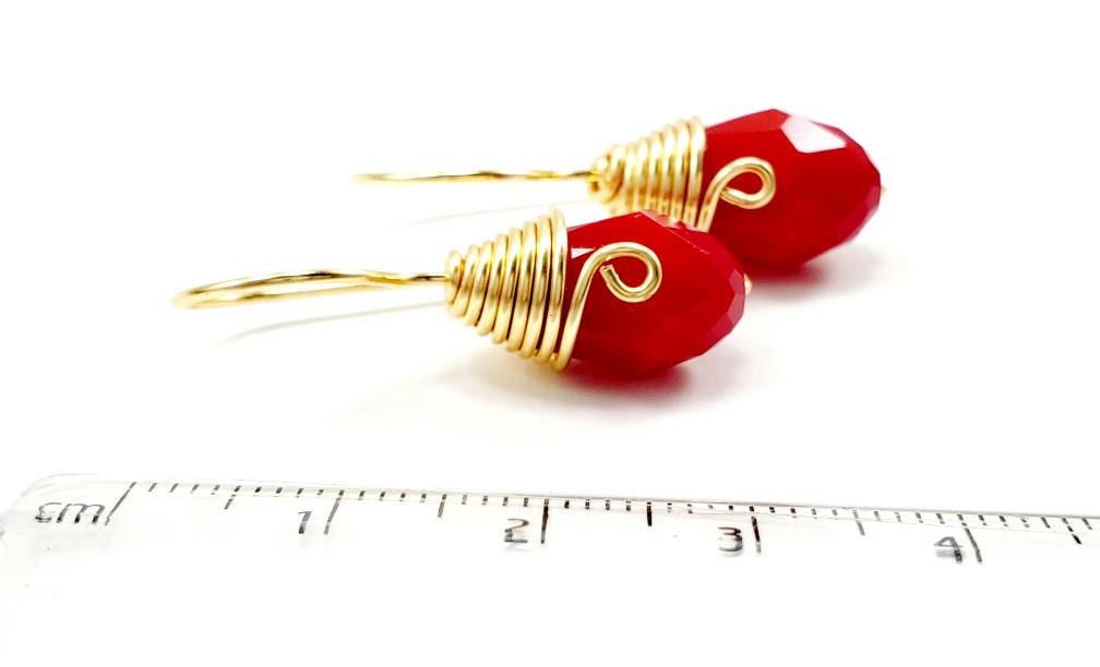 Red Crystal Earrings, Tiny drop earrings, tear drop earrings, teardrop earrings, Small crystal earrings, Bday gifts for mom