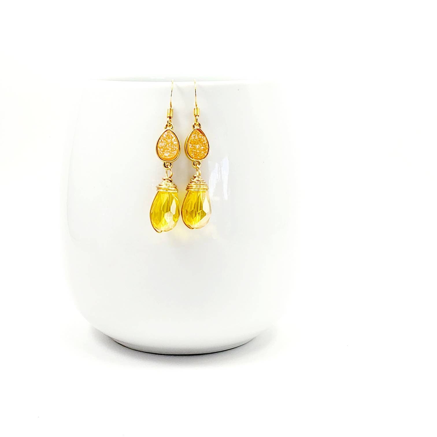 Earrings brides maid, Crystal earrings, Drops earrings, Long drops earrings, Minimalistic drop earrings, Yellow gold earring,Giftful earring