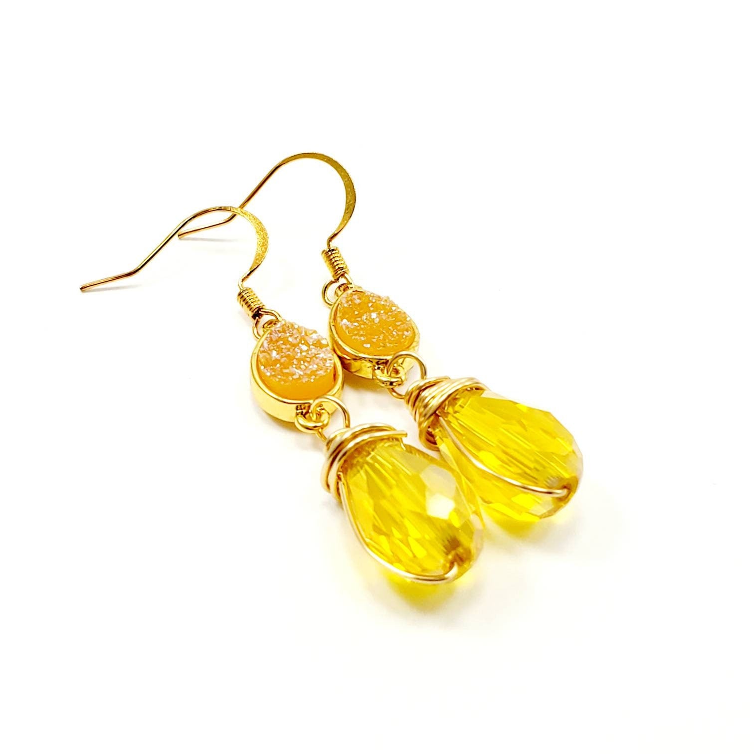 Earrings brides maid, Crystal earrings, Drops earrings, Long drops earrings, Minimalistic drop earrings, Yellow gold earring,Giftful earring
