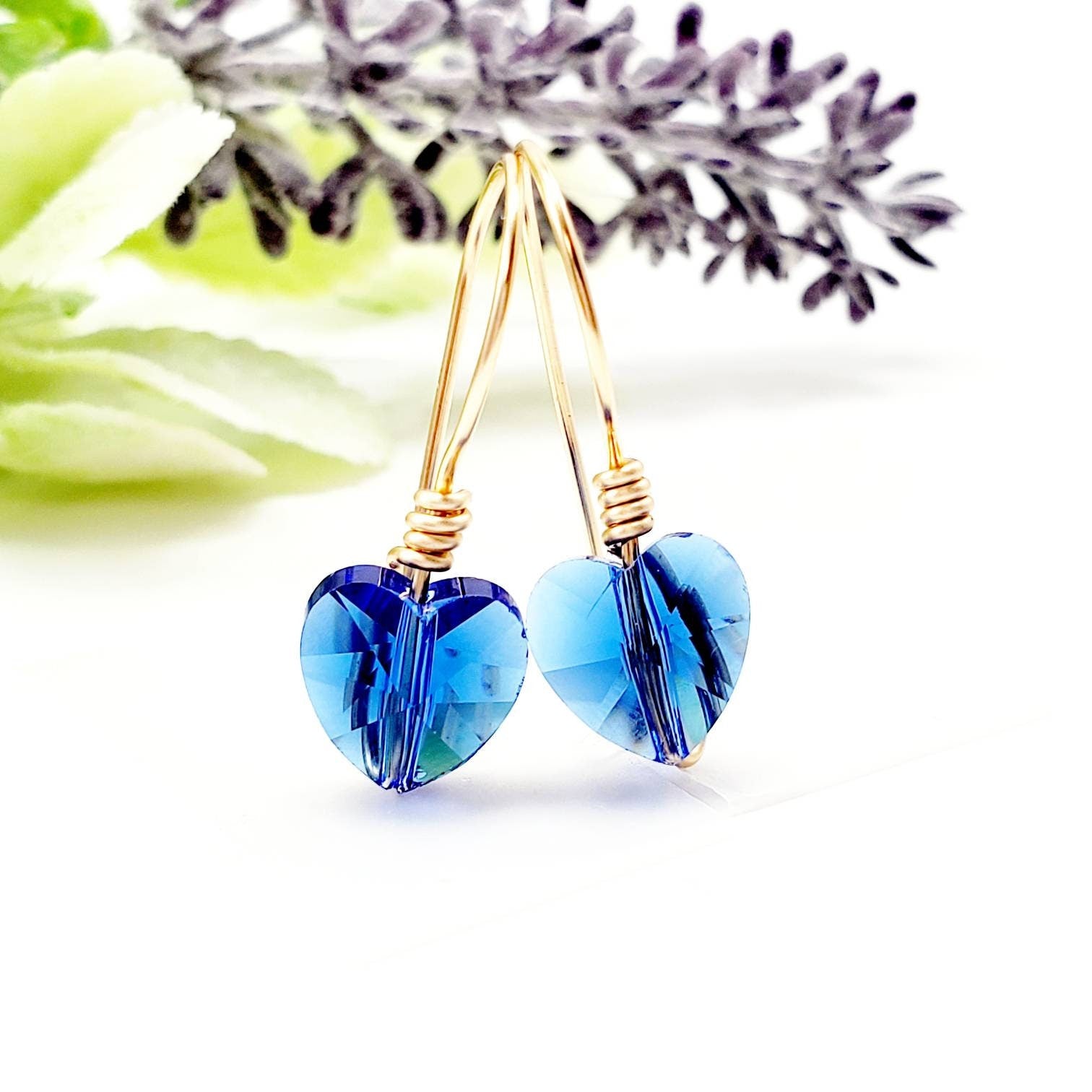 Blue heart earrings, Minimalistic  earring, tini earrings, huggie dainty earrings, heartful earrings, giftful daughter, gift for- her