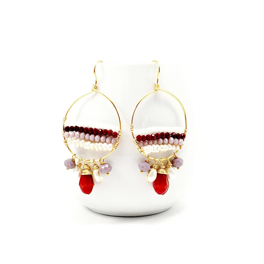 Crystal and pearl hoop earrings, Thin hoop earrings, Big hoop earrings, Large Gold filled hoop earrings, Christma gift, Christmas mom gifte