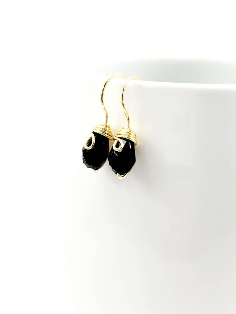 Black Crystal Earrings,Crystal Statement Earrings,Raw Crystal Earrings,Boho Bridal Earrings,Raw gemstone Earrings,Delicate Gold Earrings