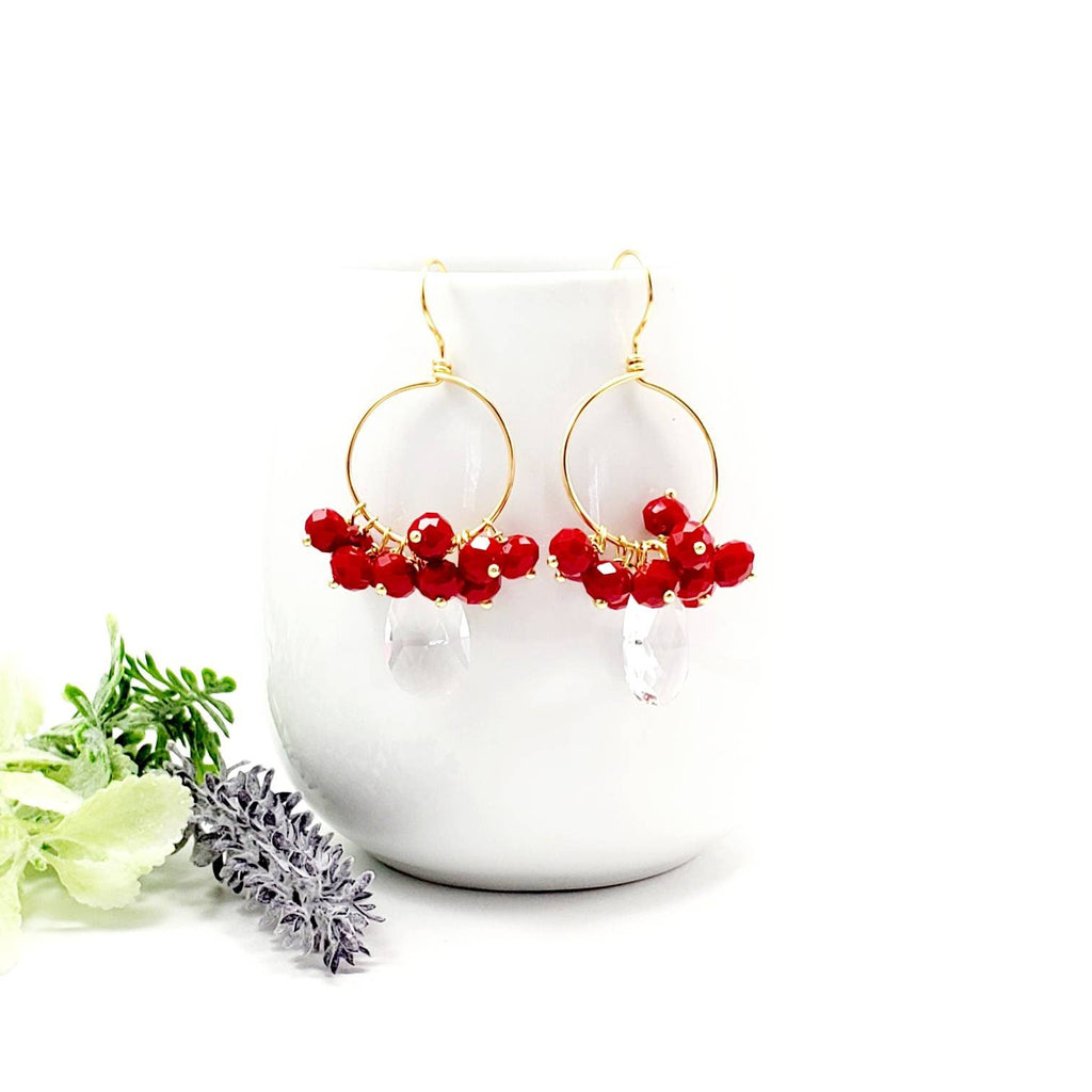 Crystal Hoop Earrings – Thin Gold Hoop Earrings with Crystal Charm | Handmade Minimalist Jewelry