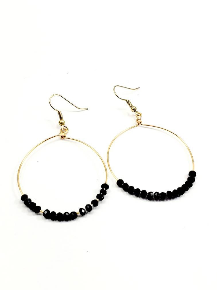 Black Earrings Hoop, Black Crystal Earrings Dangle, Black Hoop Earrings for women, Black Hoop Earrings Large, Black Hoop Earrings Large Thin