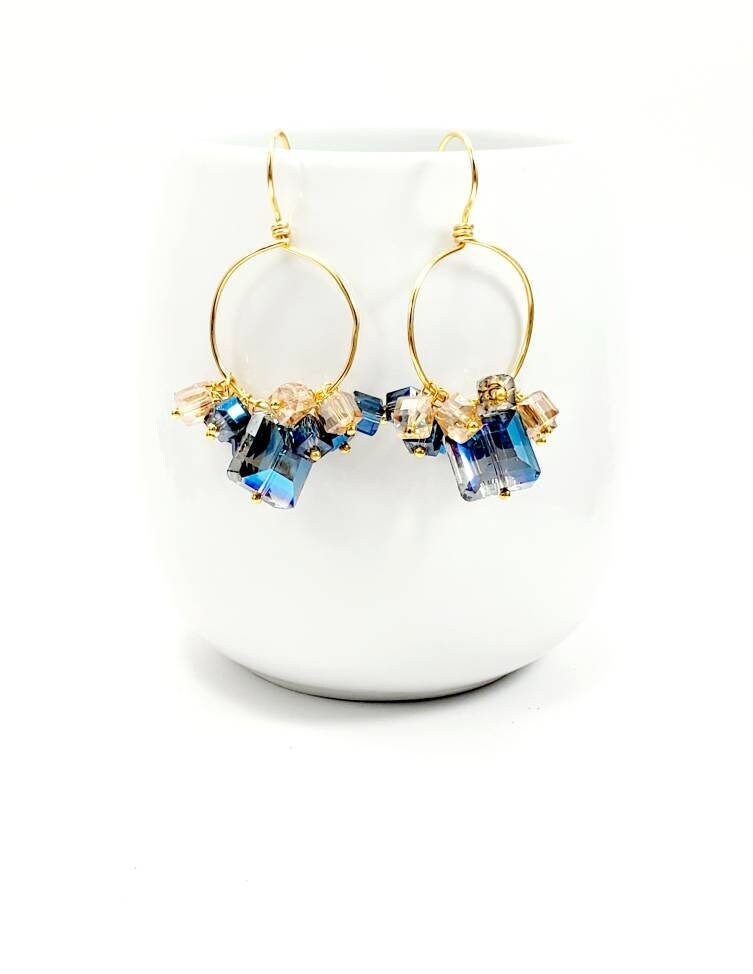 Thin hoop earrings, Crystal hoop Colorful earrings, Gold hoop earrings, minimalistic hoop earrings, gifted mom giftful, gifted mom giftful