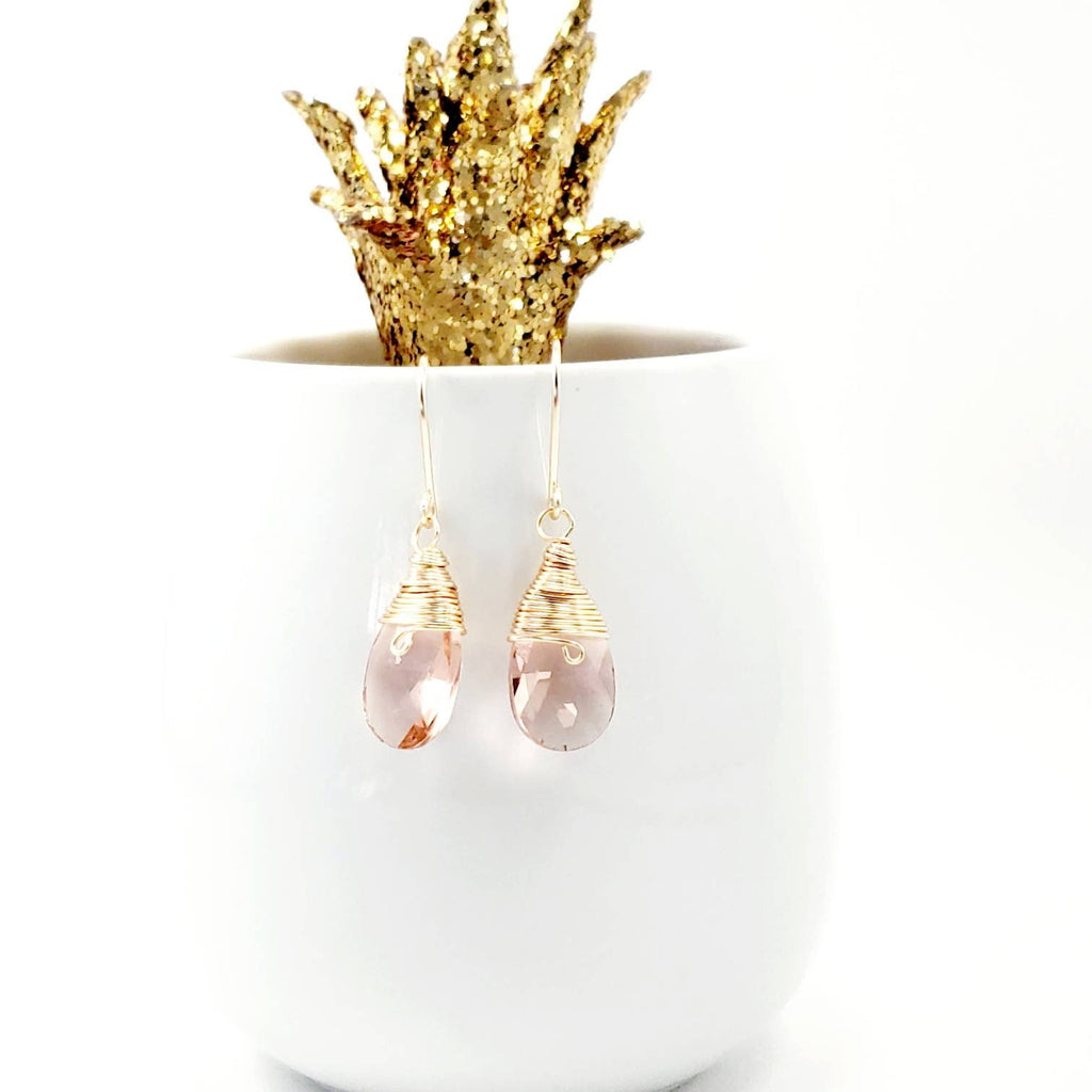 Pink Teardrop Earrings, Earrings brides maid, Crystal earrings, Drops earrings, Long drops earrings, minimalistic drop earrings, Gifteds