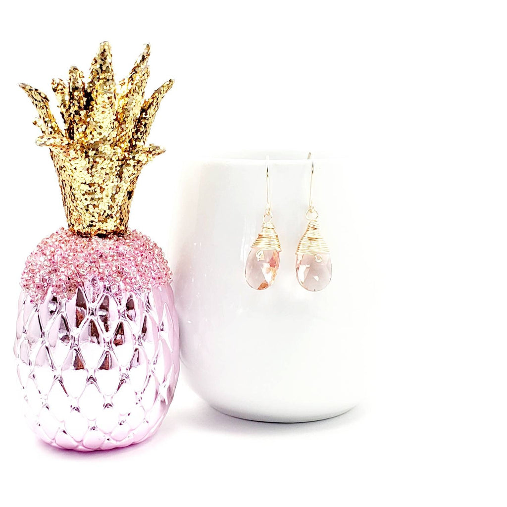 Pink Teardrop Earrings, Earrings brides maid, Crystal earrings, Drops earrings, Long drops earrings, minimalistic drop earrings, Gifteds
