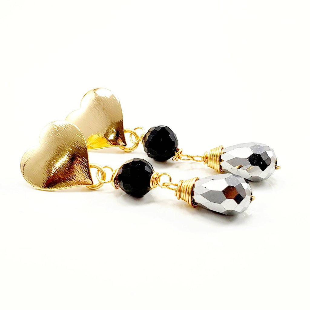 Earrings brides maid, Crystal earrings, Drops earrings, Black-earrings, Long drops earrings, minimalistic drop earrings, Heart earrings