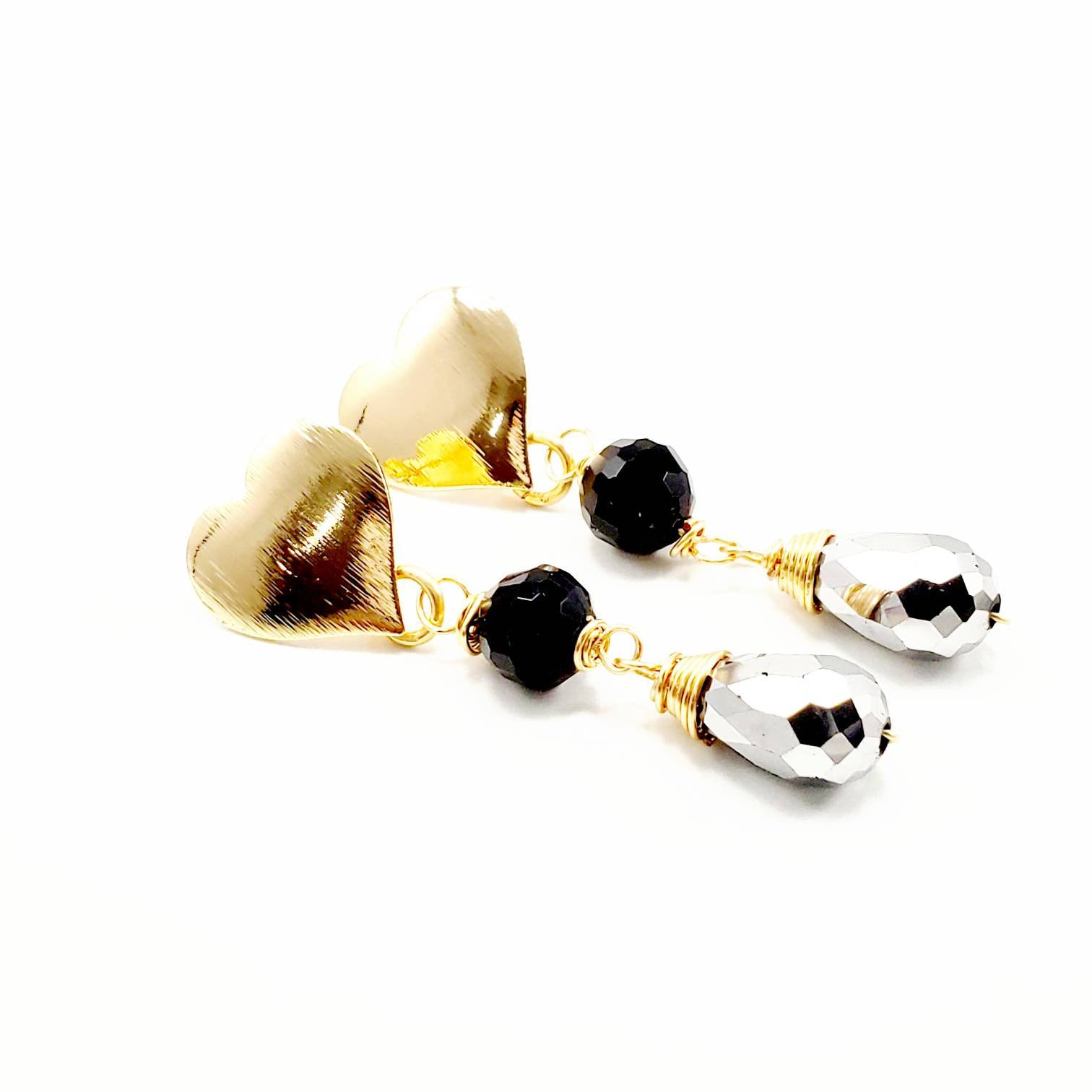Earrings brides maid, Crystal earrings, Drops earrings, Black-earrings, Long drops earrings, minimalistic drop earrings, Heart earrings