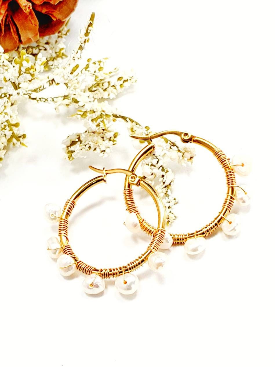 Pearl hoop earrings, Fresh water pearl earrings, Real pearl earrings, weddings- giftful, bridal giftful, bridal giftful, mothers days gifted