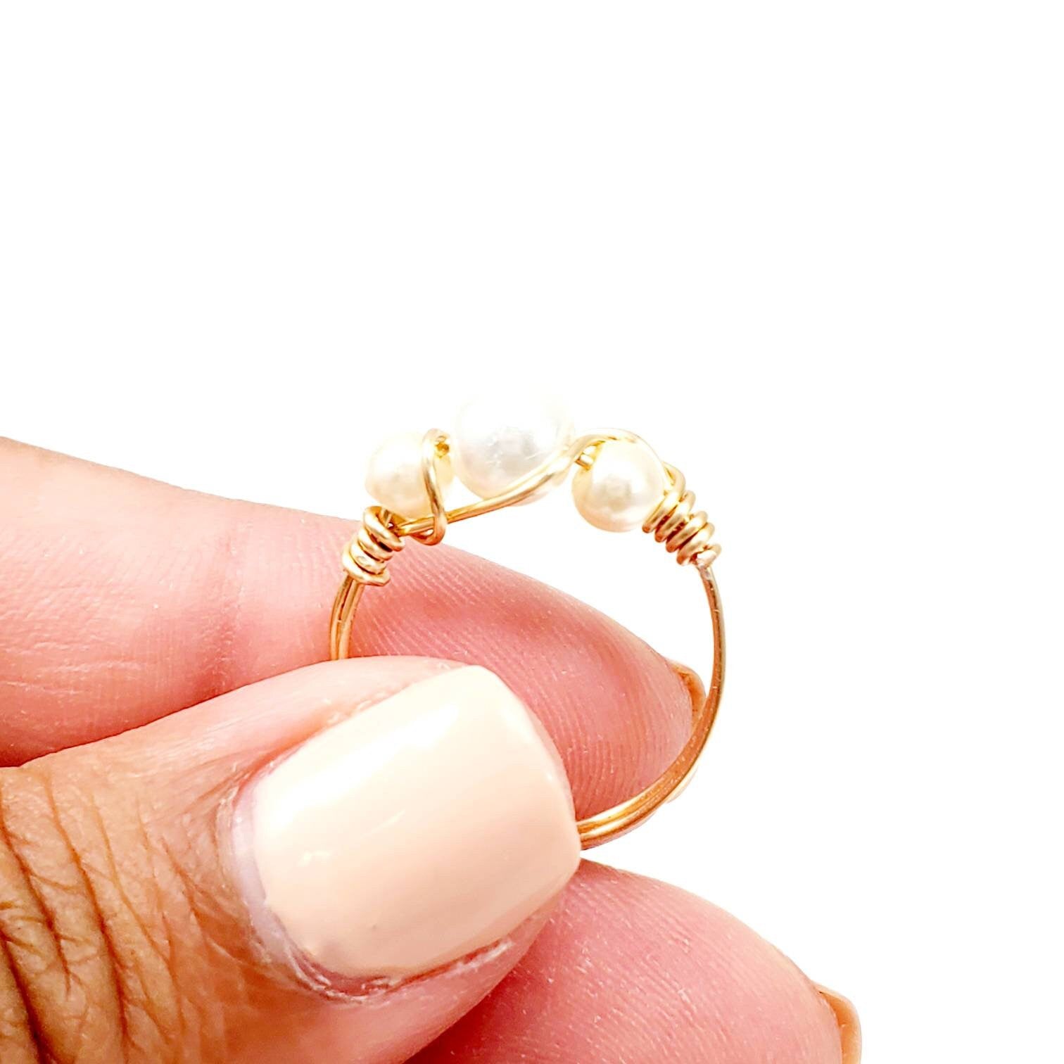 Dainty Ring, Pearl Wire Ring, Midi ring, Thin Gold Ring, Gold pearl ring, Pearl Wire Ring, Stackable Rings Gold, Gifts For-Her, Gifted Wife