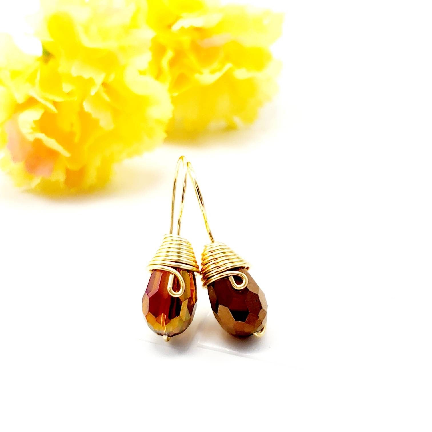 Amber drop Earrings, Gold drop earrings, Dropping earring, Stoned earrings, christma gift, mother-in-laws gift, giftful moms, gifted wife