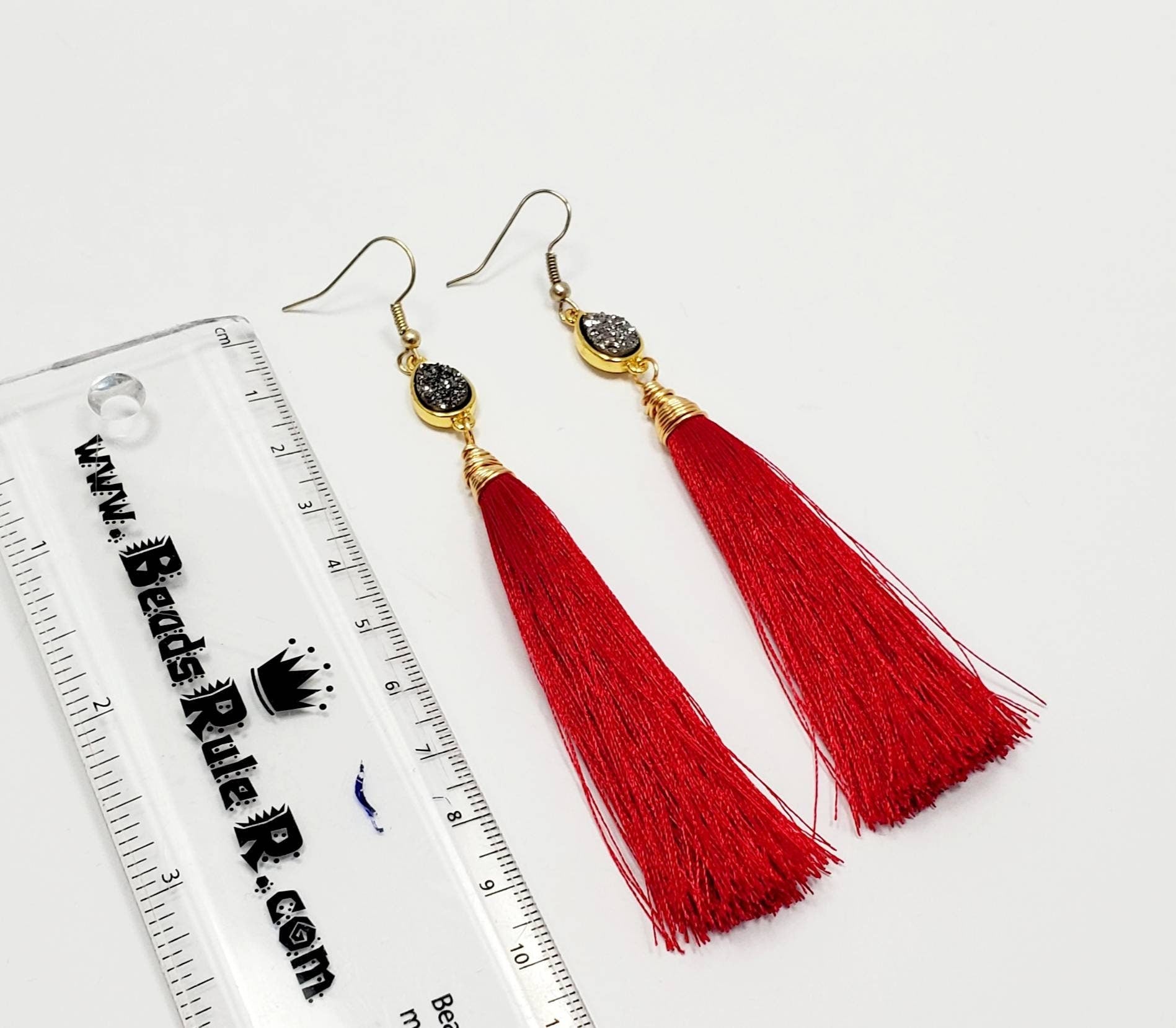 Tassel earrings, Druzy Earrings, Red tassel earrings, Fringe tassel earrings, Boho Large Tassel Earrings, colorful tassels, simple tassel