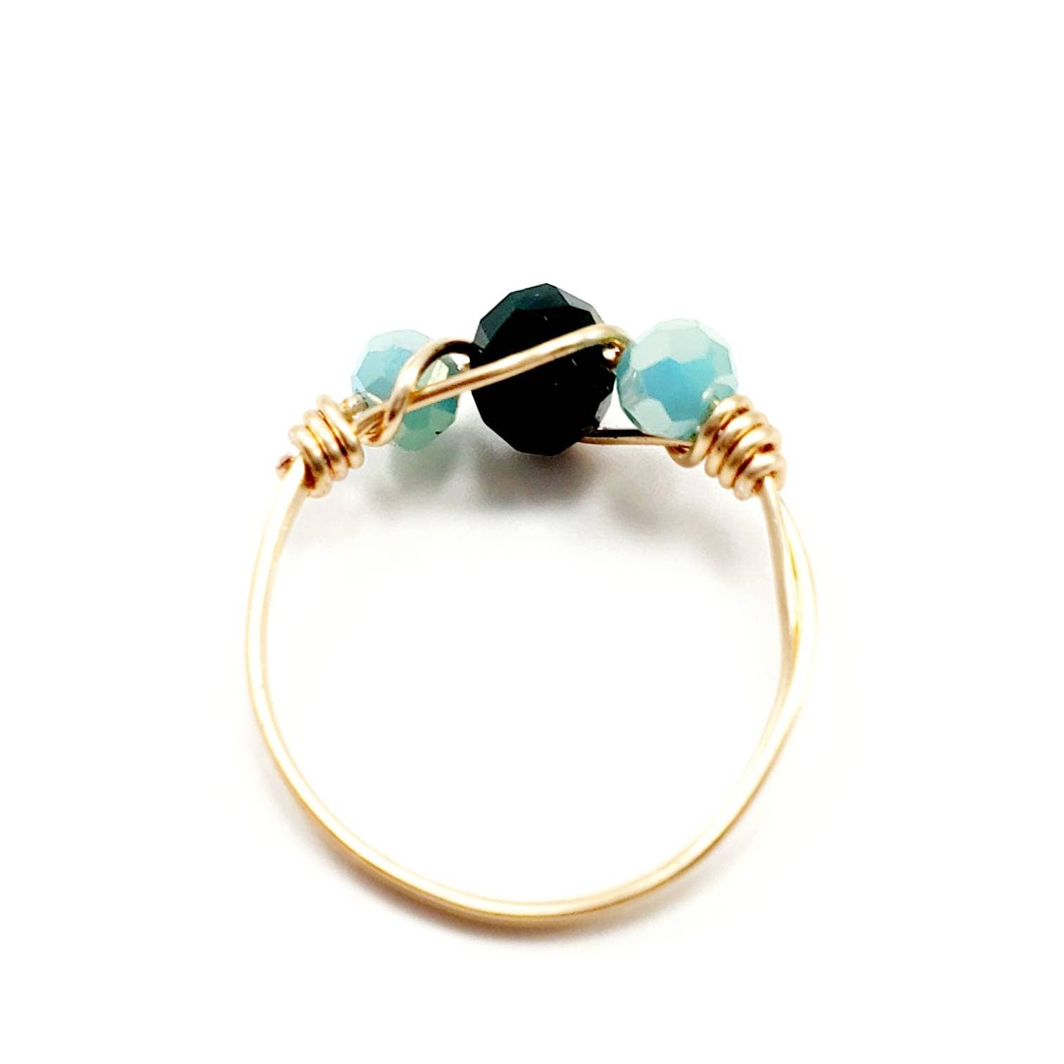 Mint Green Crystal Wire Rings, Wire Wrapped Crystal Ring, Dainty Crystal Wire Wrapped Rings, Wire Wrapped Crystal Rings, Midi Ring,