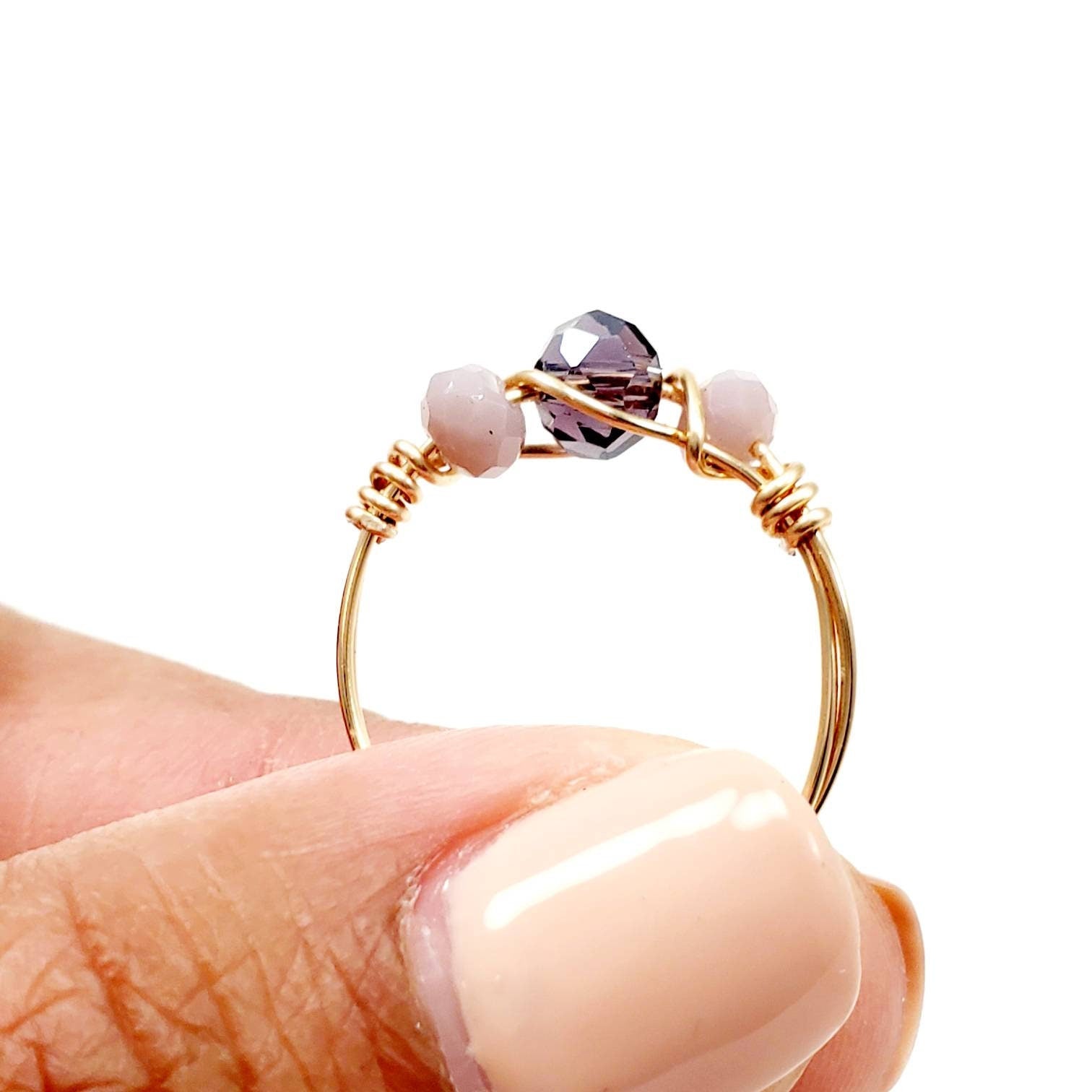 Wire wrapped ring, Wire wrapped crystal ring, Crystal rings gold, Crystal Wire Wrapped Ring, Thin Gold Ring, midi ring, christmas  gifte