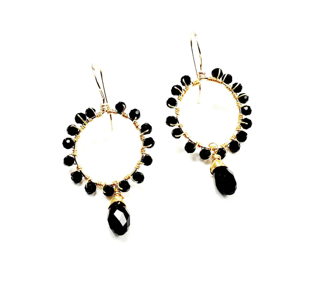 Black hoop earrings for women,Hoop earrings with charm, Gold filled hoop earrings, trendy hoop earrings, gold black hoops, everyday earrings