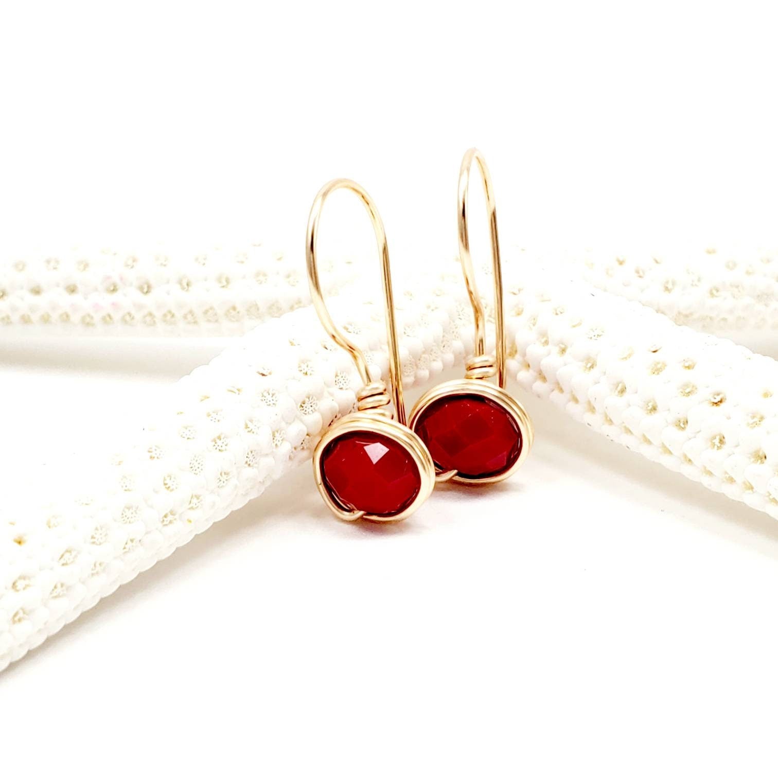 Red Drop Earrings, crystal huggie earrings, minimalist dainty earring, Small Crystal earrings, dainty tiny earrings, dainty earrings huggie
