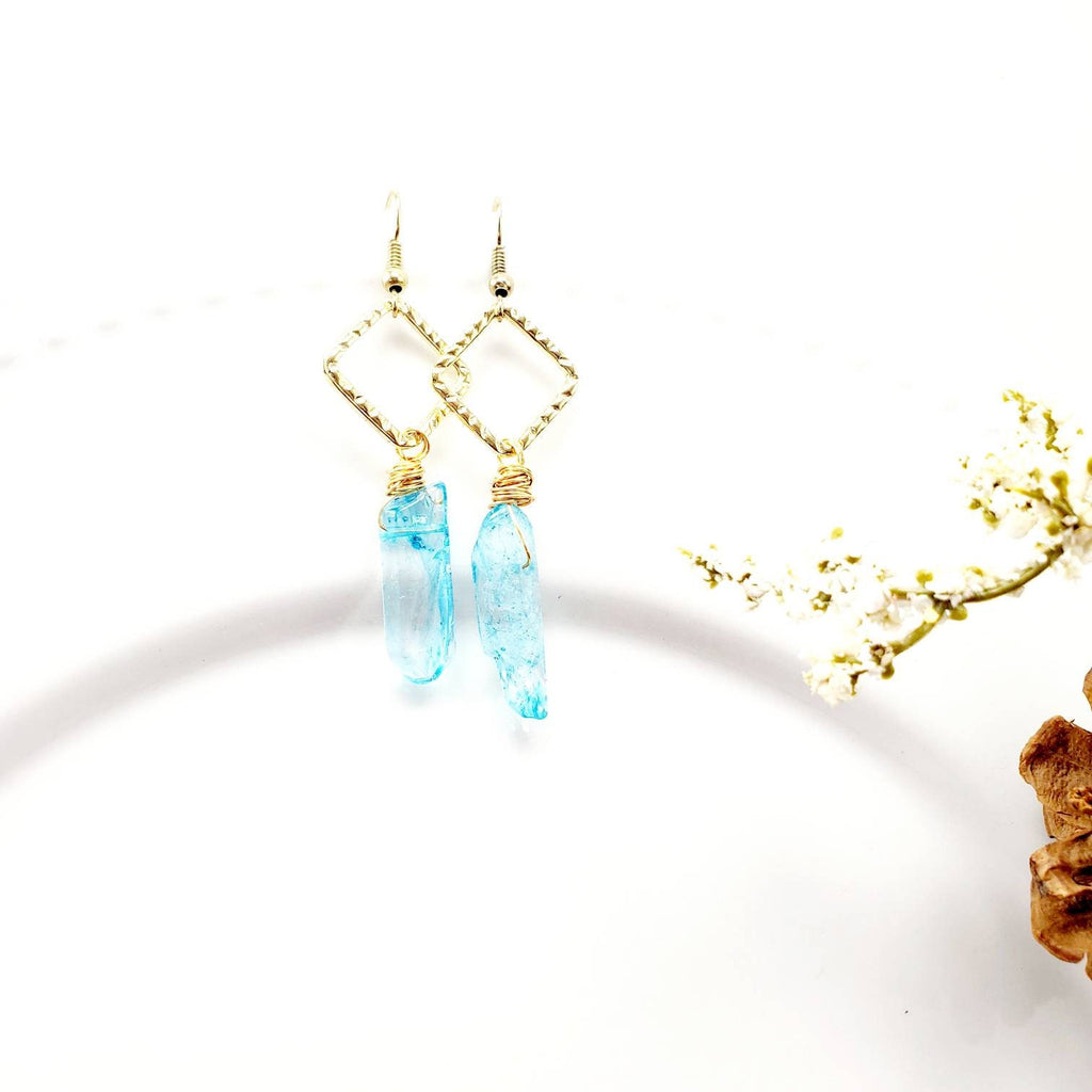 Crystal Earrings, Quartz Hoop Earrings, Stacked Stone Drop Earrings, Dropping earring, Stoned earrings, Minimaliste earrings, Wife gifted