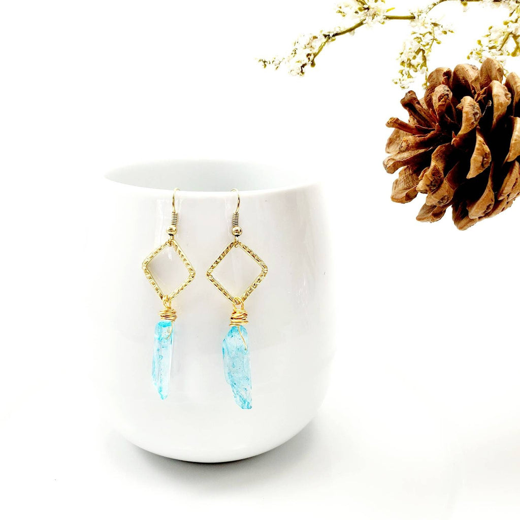 Crystal Earrings, Quartz Hoop Earrings, Stacked Stone Drop Earrings, Dropping earring, Stoned earrings, Minimaliste earrings, Wife gifted