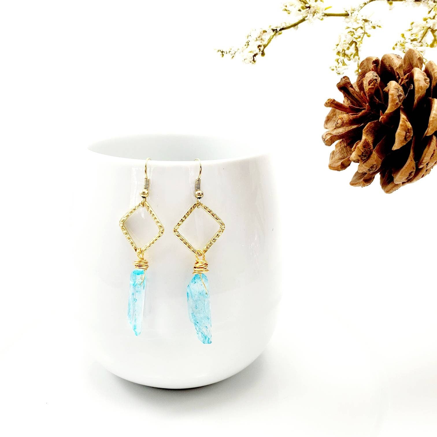 Crystal Earrings, Quartz Hoop Earrings, Stacked Stone Drop Earrings, Dropping earring, Stoned earrings, Minimaliste earrings, Wife gifted